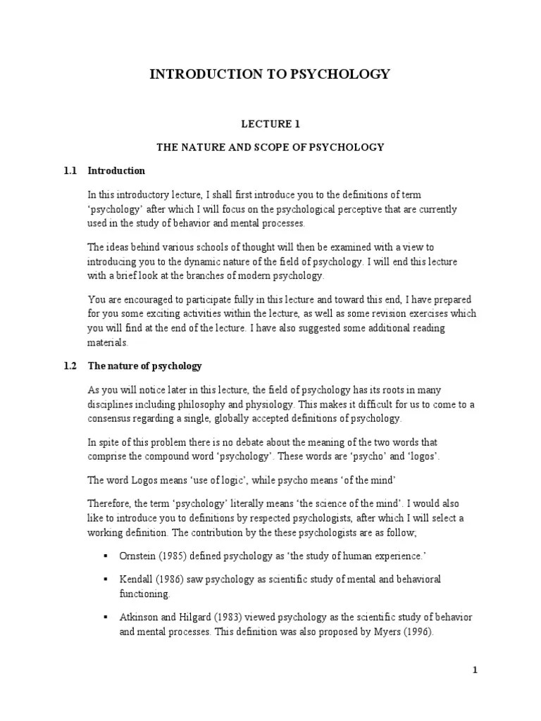 Introduction To Psychology Notes | PDF | Psychology | Perception