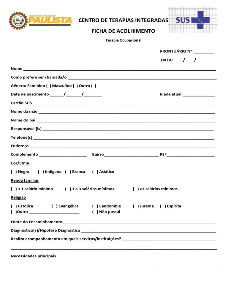 Ficha De Acolhimento Casarao To | PDF