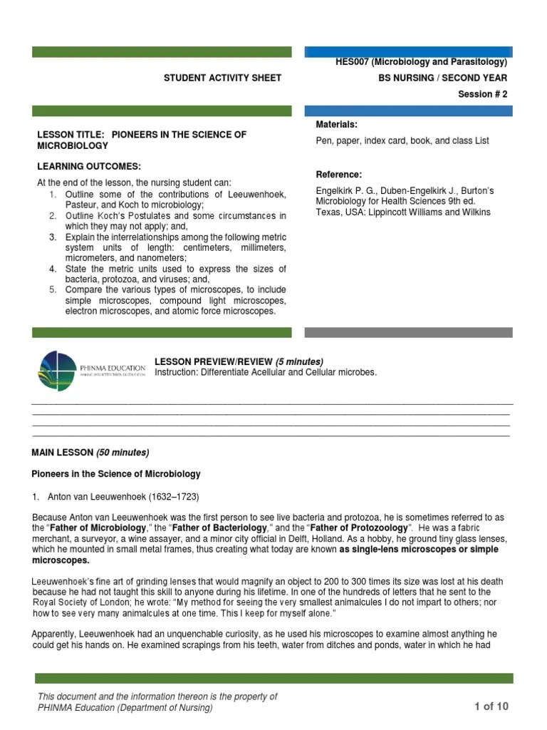 HES007 Lec Session #2 SAS | PDF | Infection | Microscope