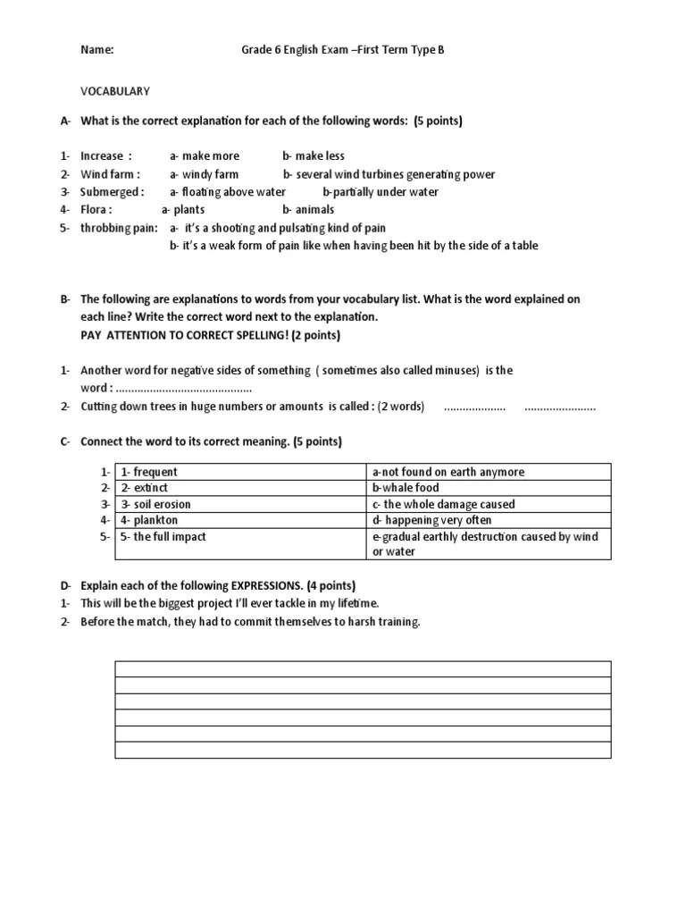 Grade 6 Midterm Exam Type B | PDF | Clause | Subject (Grammar)