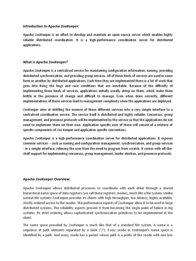 Apache ZooKeeper Introduction | PDF | Apache Hadoop | Server (Computing)