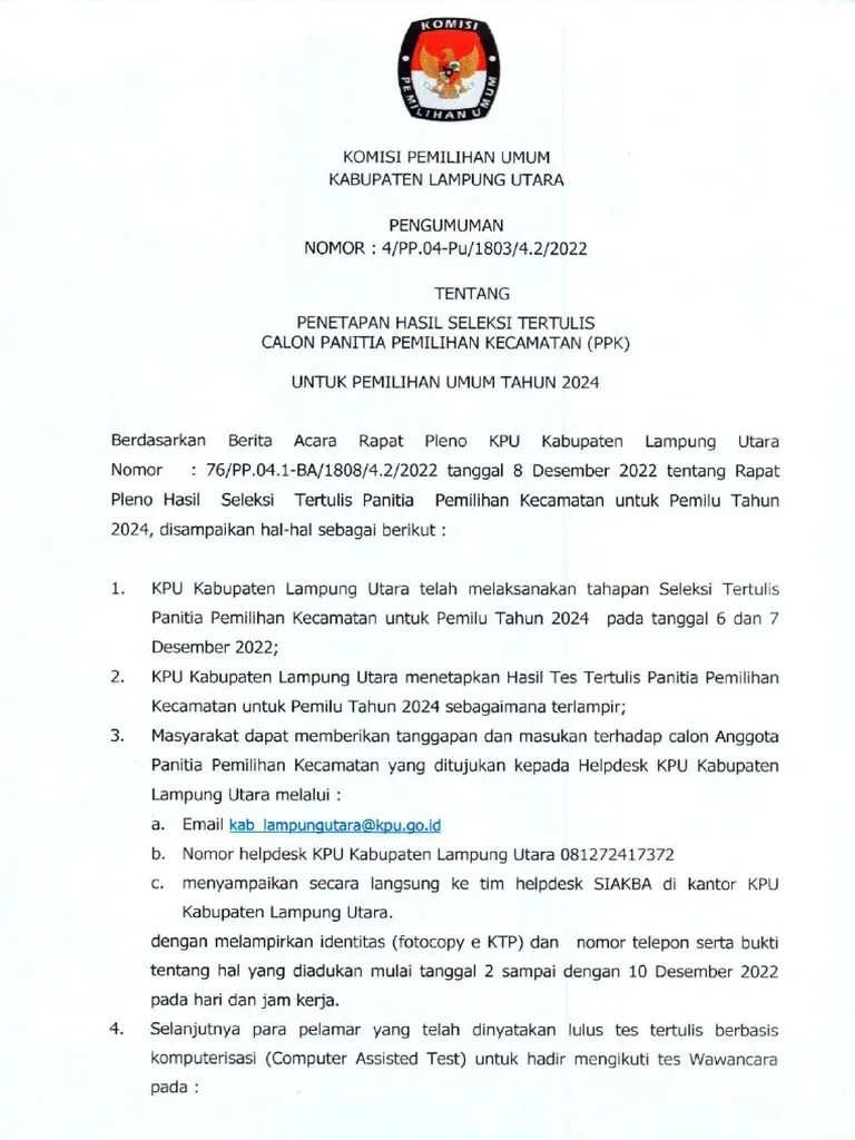 1670541149pengumuman Hasil Tes PPK | PDF