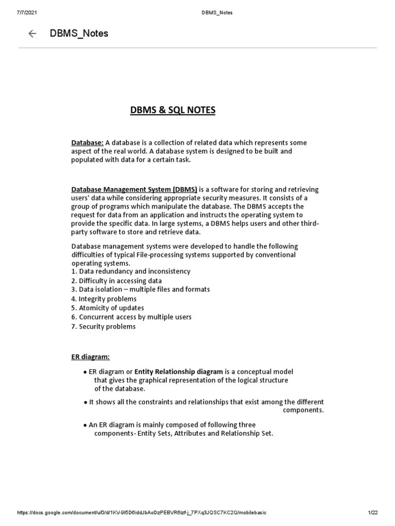 DBMS Notes | Download Free PDF | Database Transaction | Databases