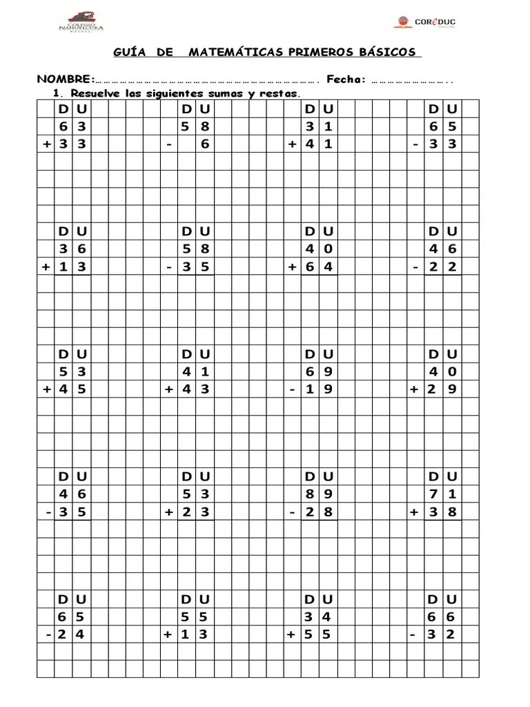 Guia Sumas Y Restas Sin Canje Guia 2 | PDF