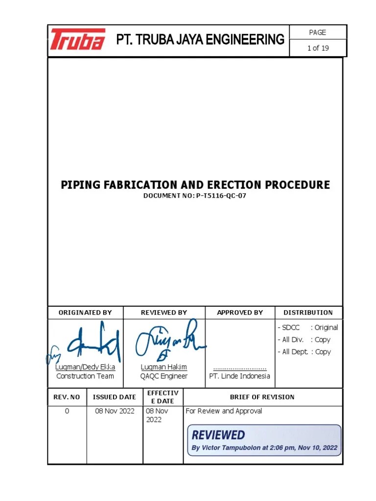 Fabrication And Erection Piping Procedure. - VT PDF | PDF | Pipe (Fluid Conveyance) | Welding