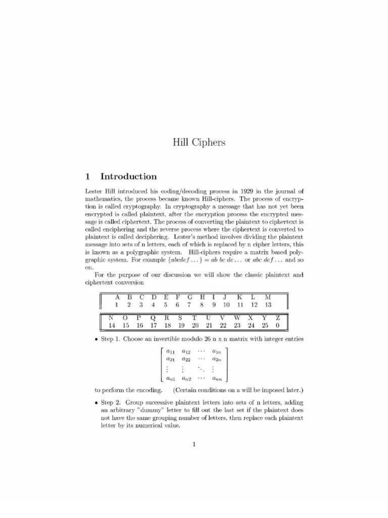 Hill Ciphers | Cipher | Espionage Techniques