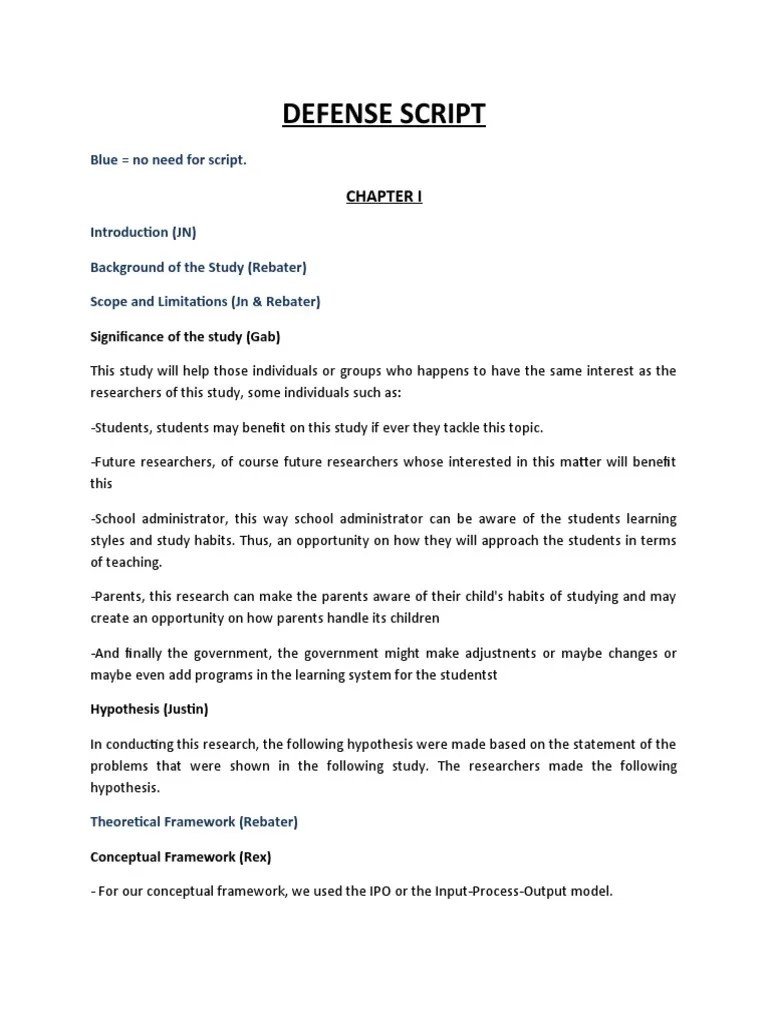Defense Script | PDF | Learning Styles | Learning