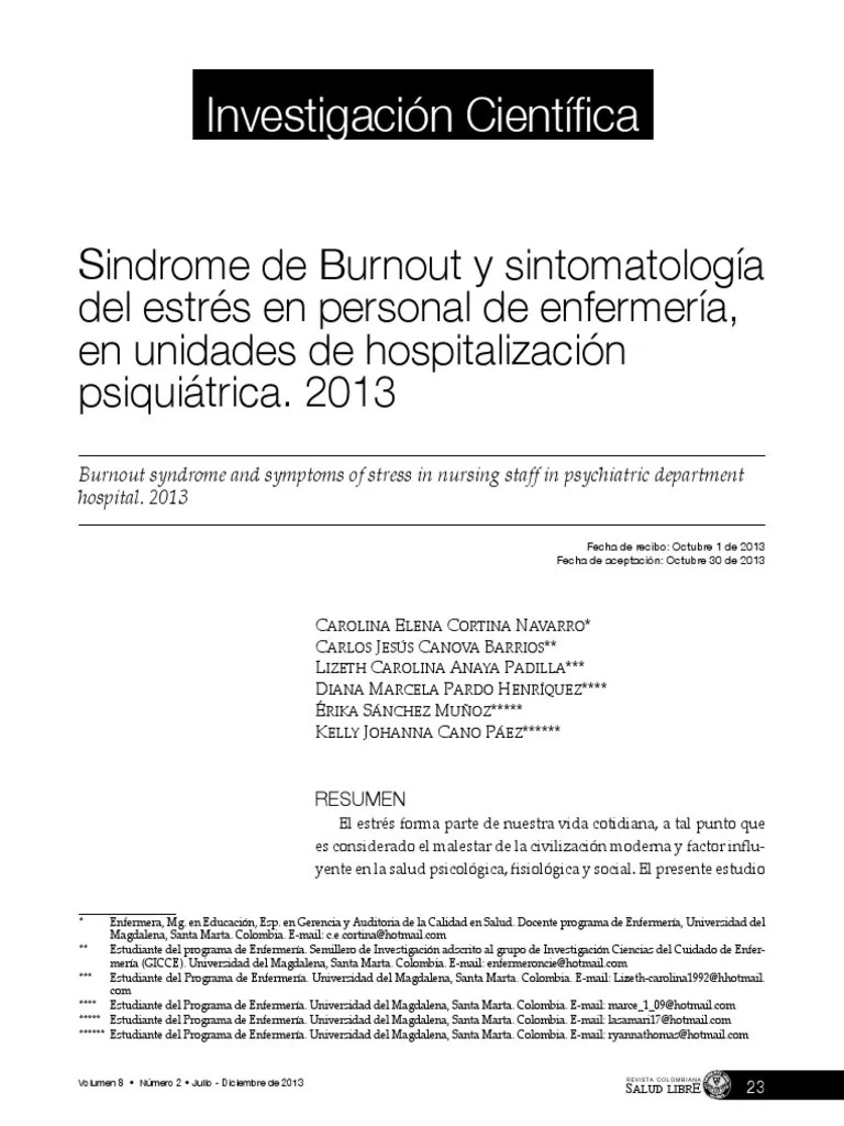 2013 Burnout Y Sintomatología De Estrés | PDF | Burnout Ocupacional | Sicología