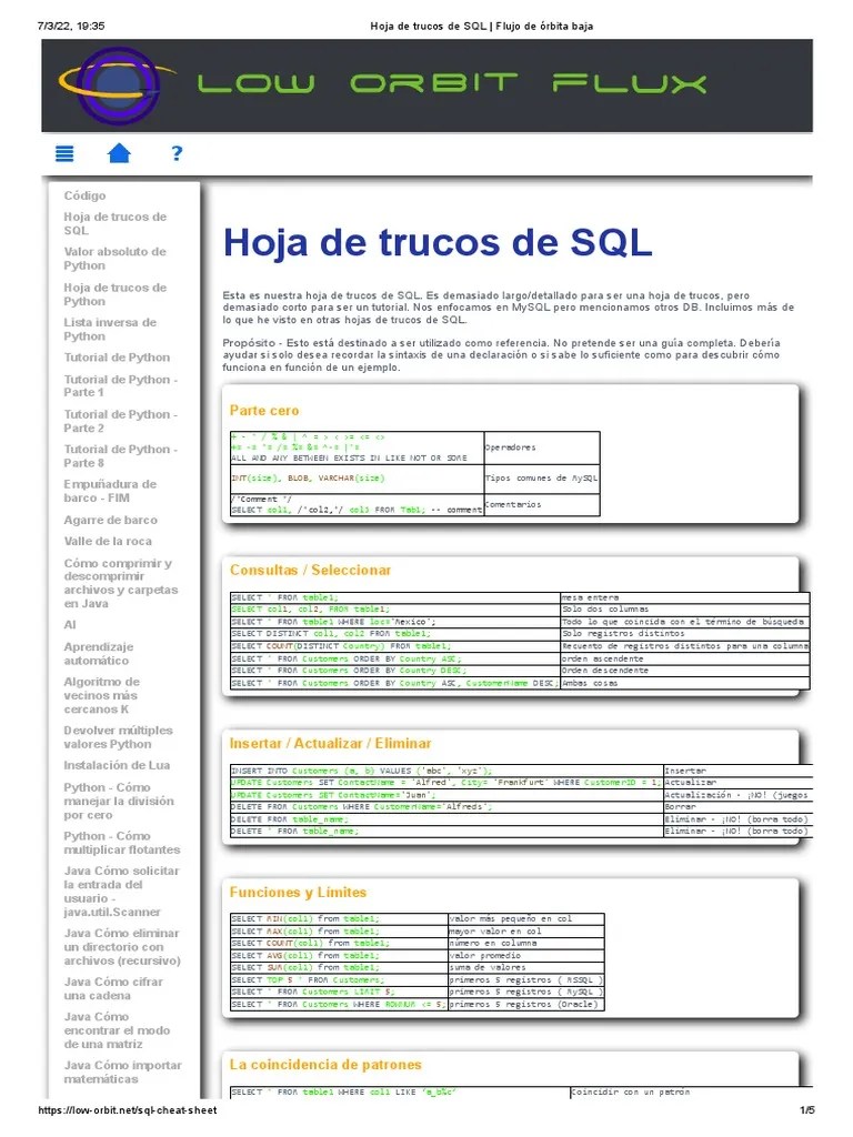 Guía Rápida De Sql Para Mysql Pdf Sql Datos
