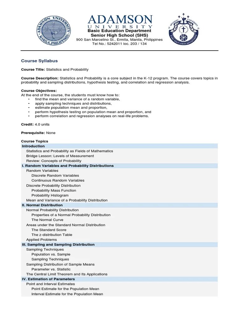 Statistics & Probability Syllabus | PDF | Normal Distribution ...