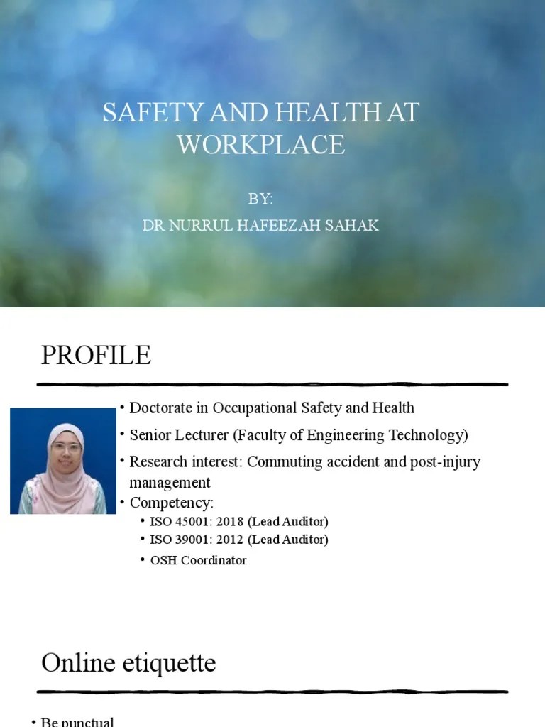 Safety And Health At Workplace - Topic1 | PDF | Occupational Safety And Health | Safety
