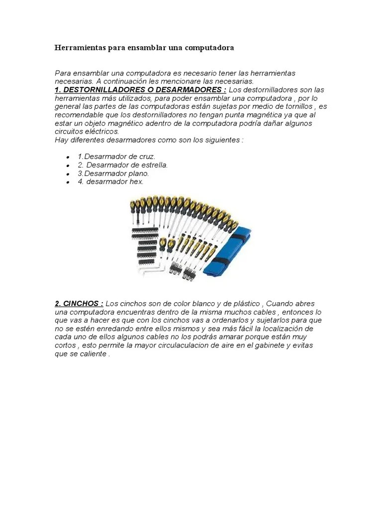 Herramientas Para Ensamblar Una Computadora | PDF | Tornillo | Aspiradora