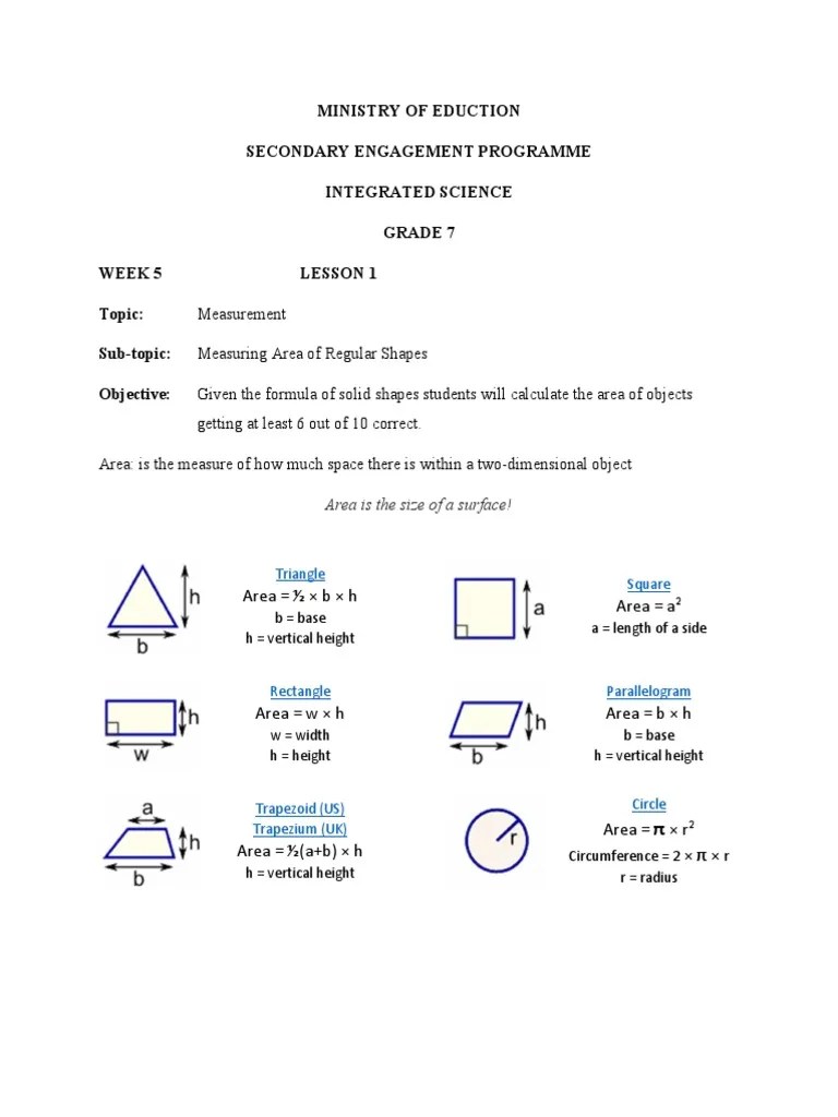 Grade 7 Integrated Science Week 5 Lesson 1 | PDF | Area | Mathematics