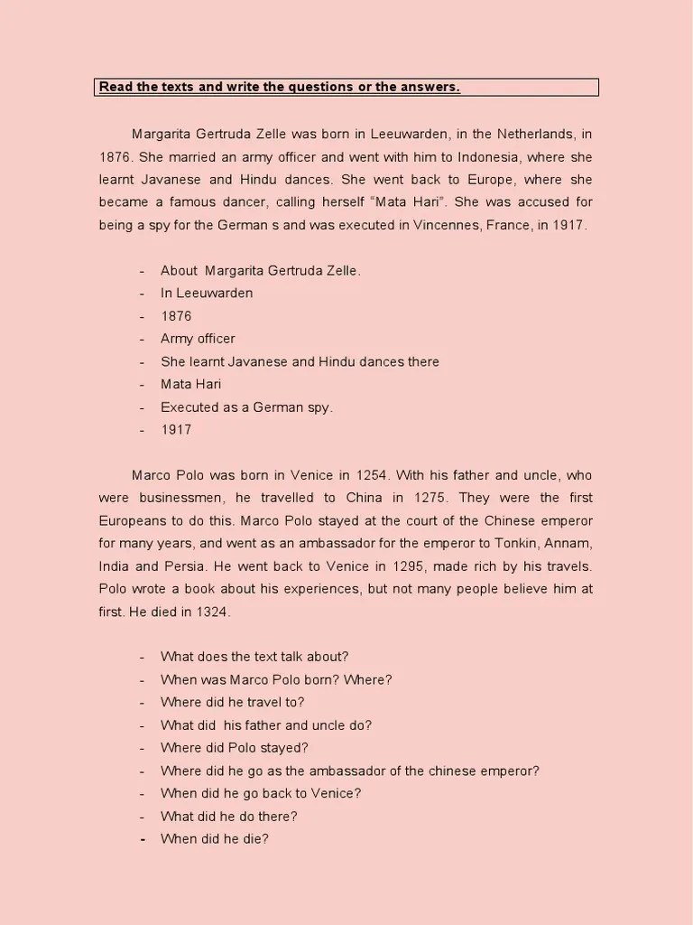 Past Simple Reading Comprehension Exercises | PDF