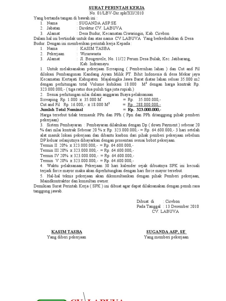 untuk yang menggunakan surat perintah kerja (spk). Surat Perintah Kerja Spkb Pdf