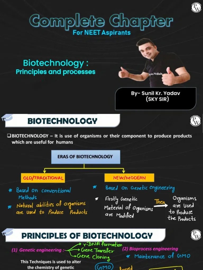 BIOTECHNOLOGY - PRINCIPLES AND PROCESSES - Class Notes - NEET Mindmap | PDF