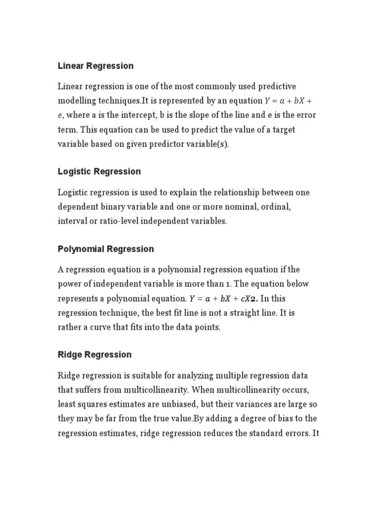 Types Of Regression | PDF | Teaching Methods & Materials