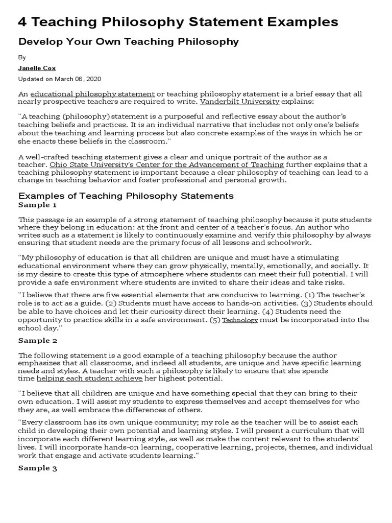 4 Teaching Philosophy Statement Examples | PDF