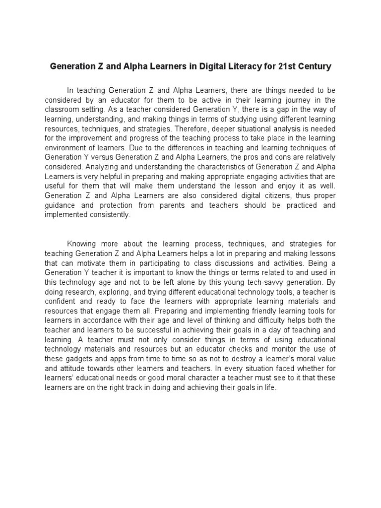 Generation Z And Alpha Learners In Digital Literacy For 21st Century 1 ...