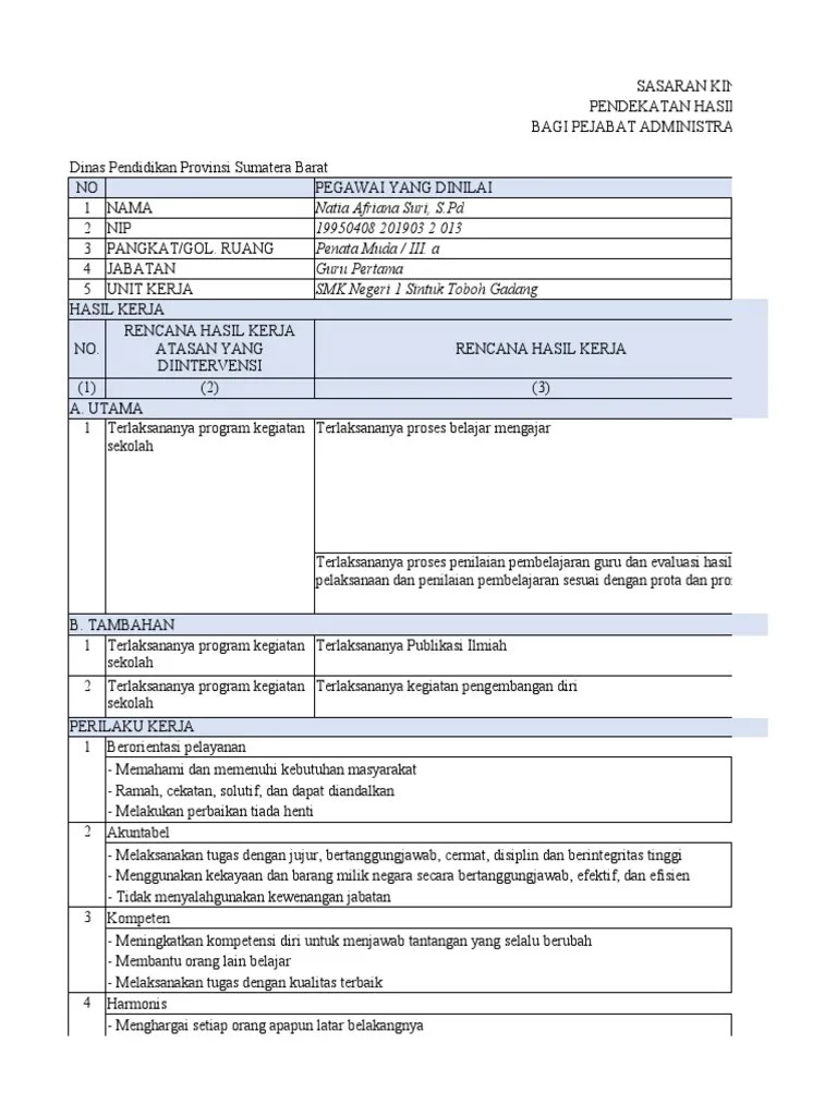 Form SKP PermenPAN RB Nomor 6 Tahun 2022 (All) NATIA | PDF