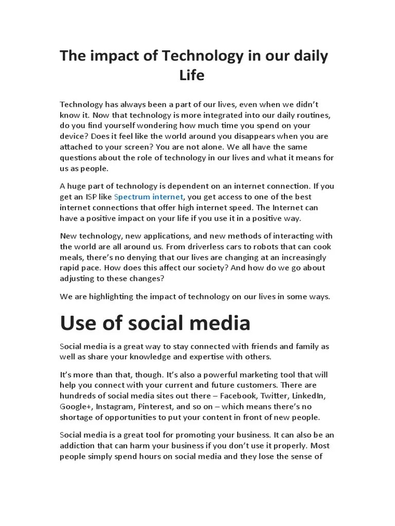 The Impact Of Technology On Our Lives | PDF | Internet | Social Media