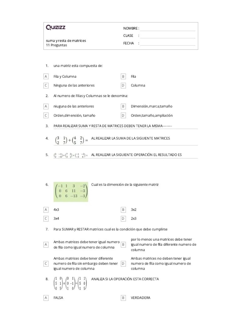 Suma Y Resta De Matrices | PDF