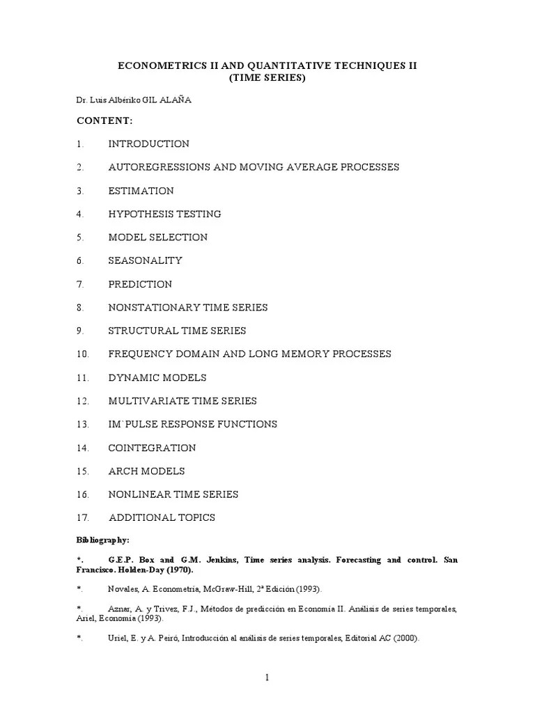 Econometrics Chapter 1 UNAV | PDF | Stationary Process | Autoregressive ...