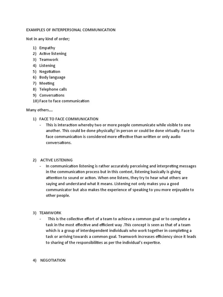 Examples Of Interpersonal Communication | PDF