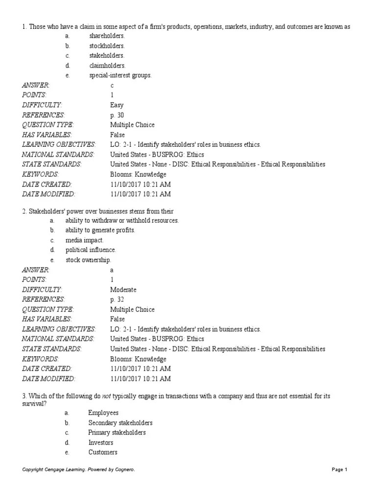 Chapter 02 Stakeholder Relationships Social Responsibility And Corporate Governance | PDF ...