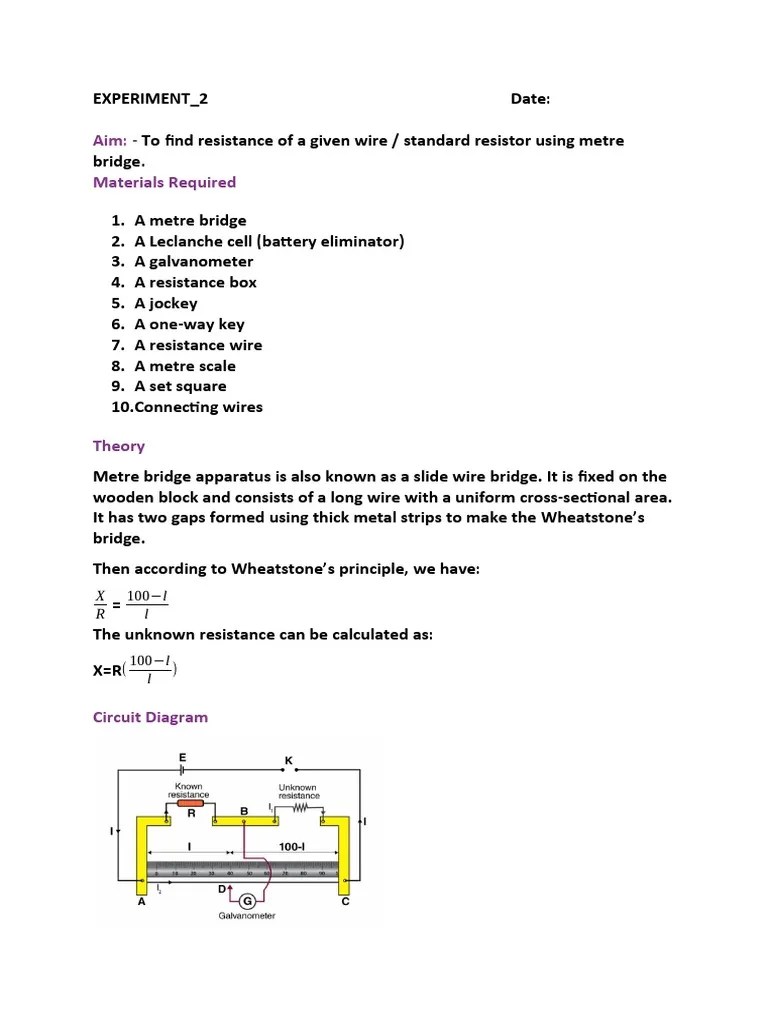 Practical - 2 - Resistance - Metre Bridge | PDF | Electrical Resistance ...