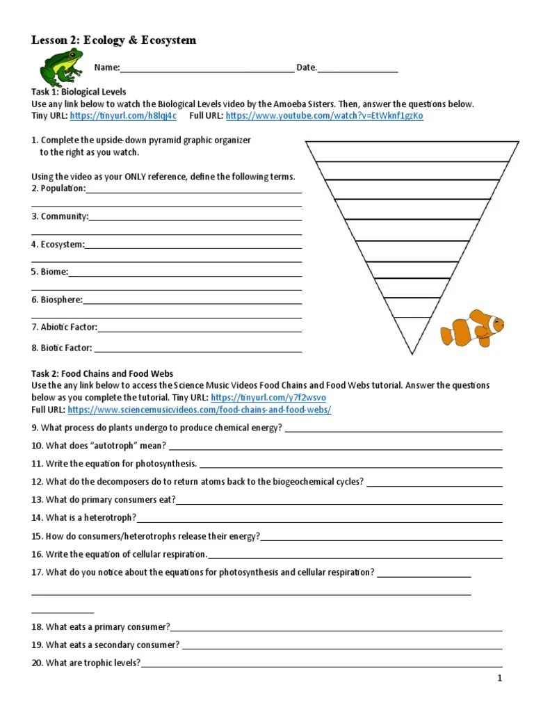 Ecology & ecosystem worksheet part 1