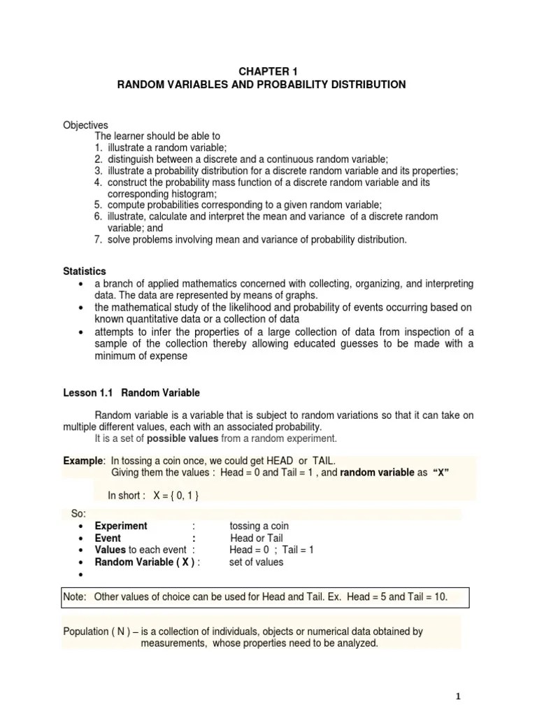 Random Variable Probability Distributions | PDF | Probability ...