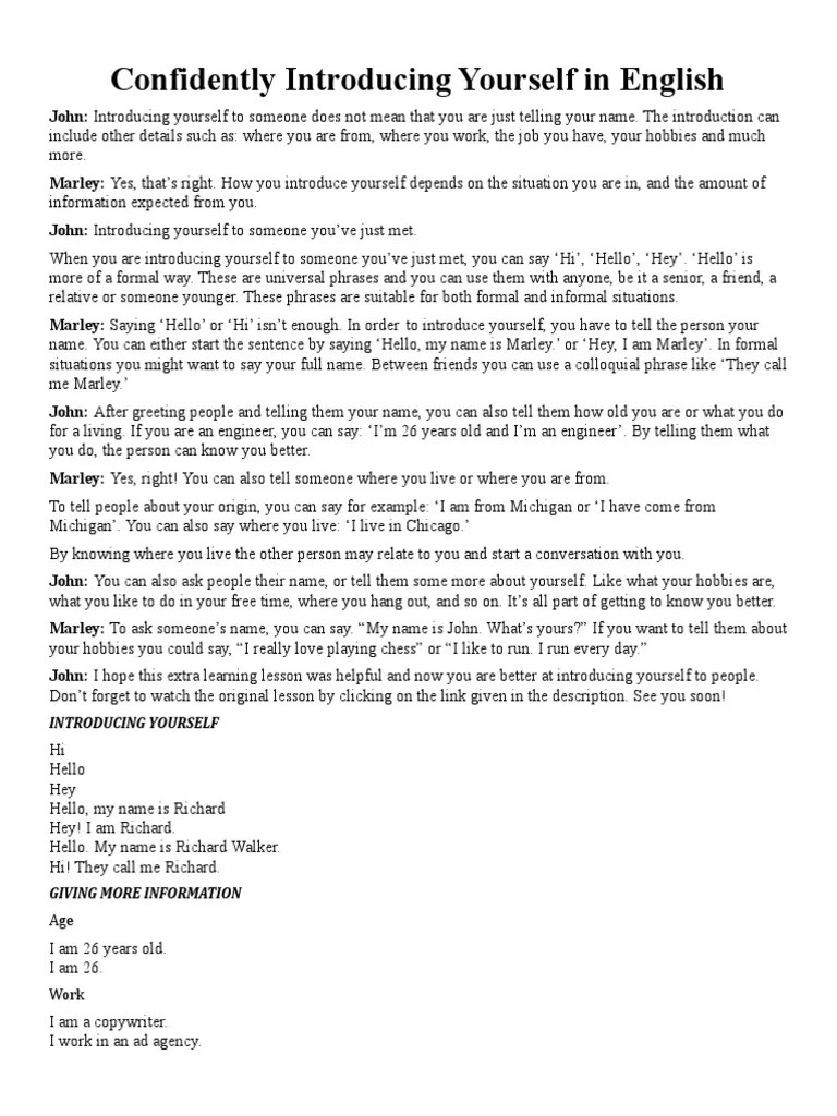 How To Introduce Yourself In A Professional Manner. | PDF