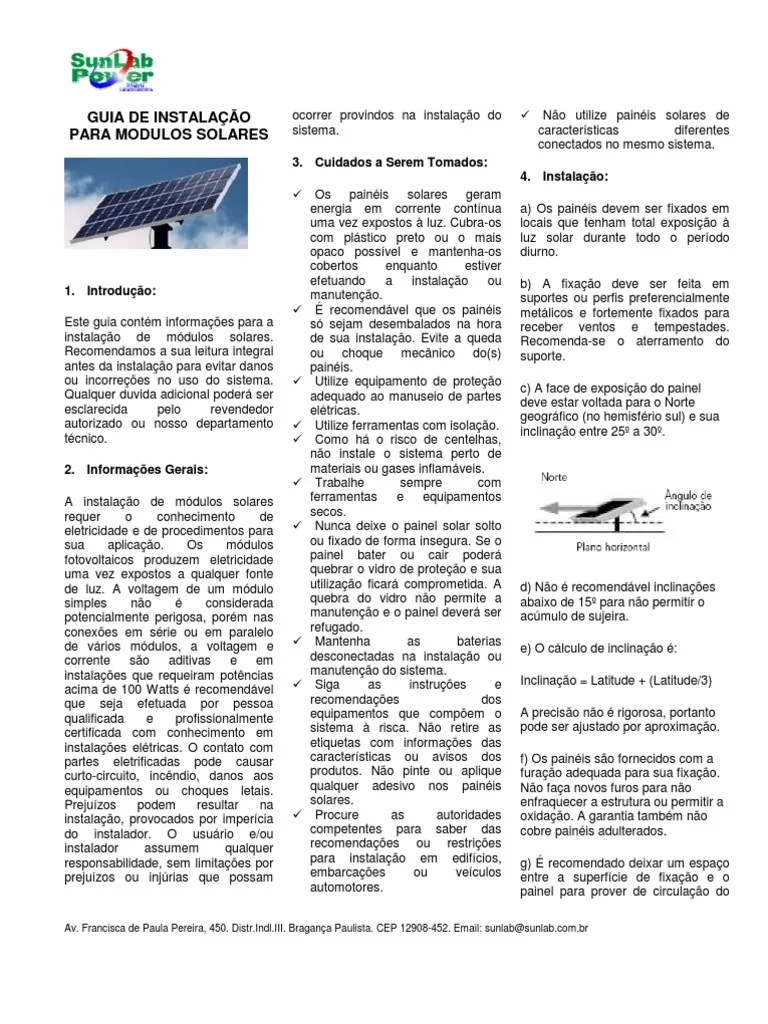 Manual De Instalacao Para Paineis Solares | PDF | Diodo | Eletricidade