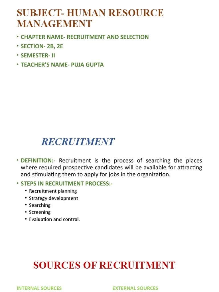2nd Sem HRM-RECRUITMENT AND SELECTION By PJ | PDF