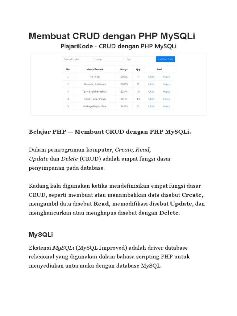 Membuat CRUD Dengan PHP MySQLi | PDF