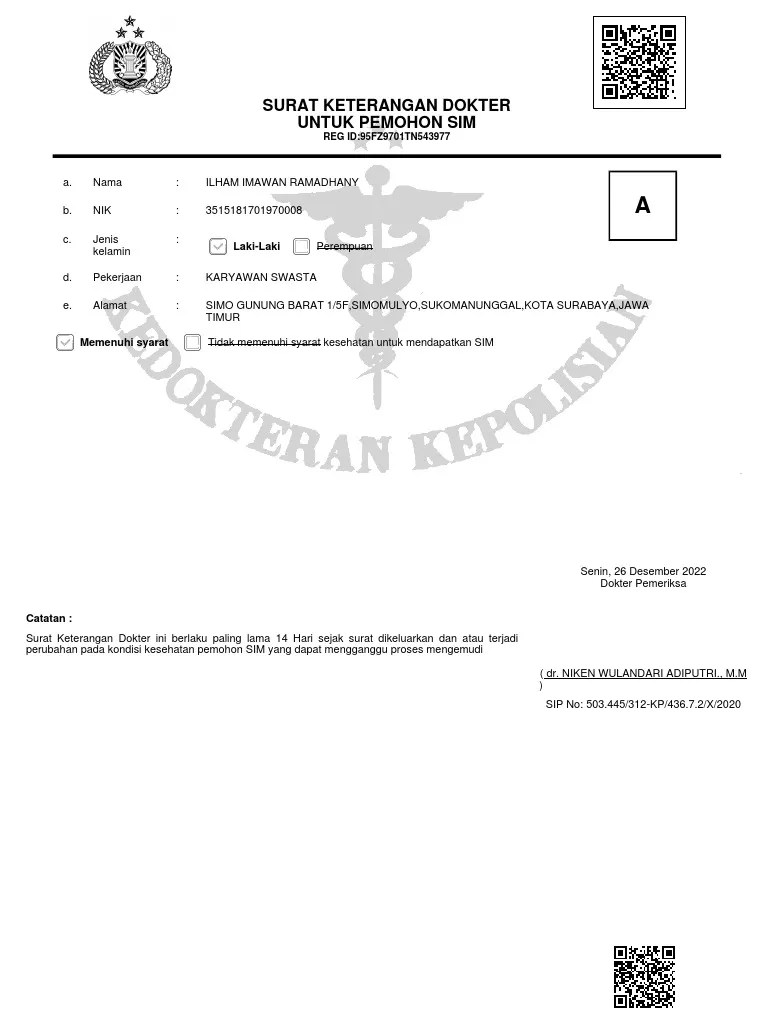 Surat Keterangan Dokter 222212122626 | PDF