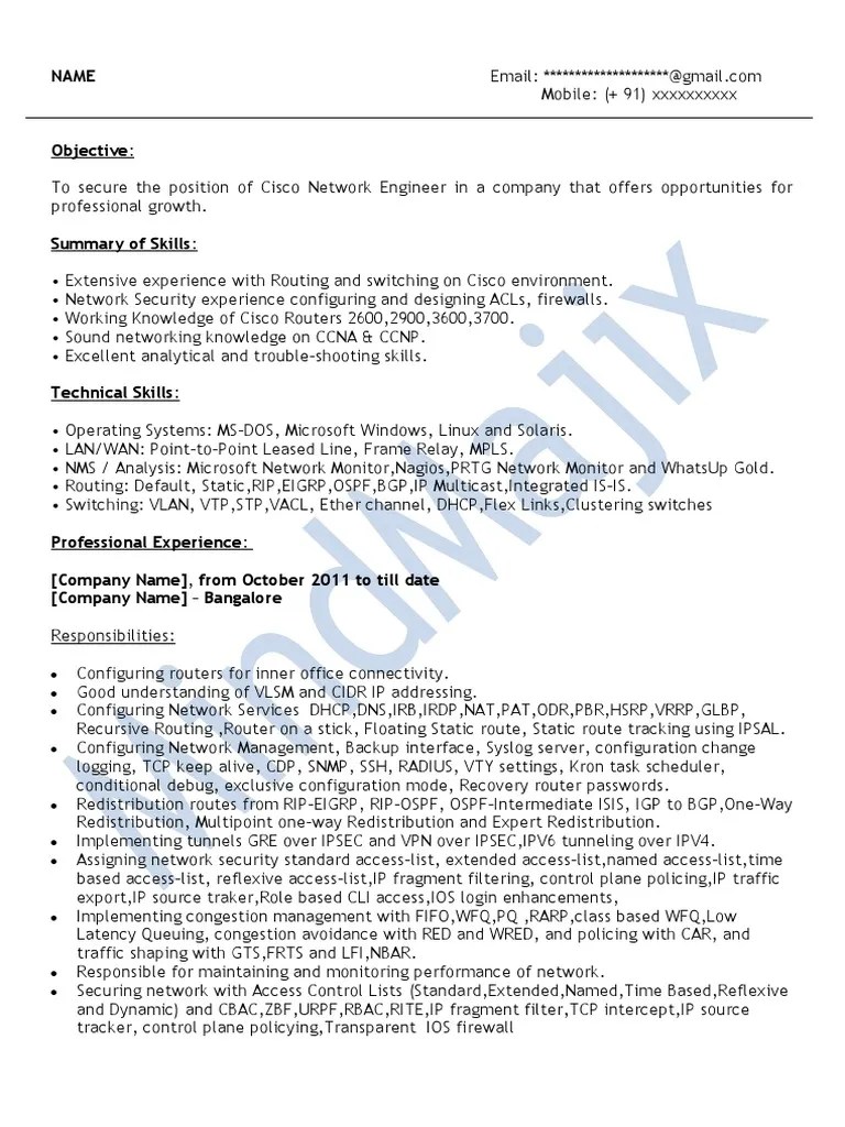 CCNA Sample Resume 1 | PDF | Ip Address | Computer Network