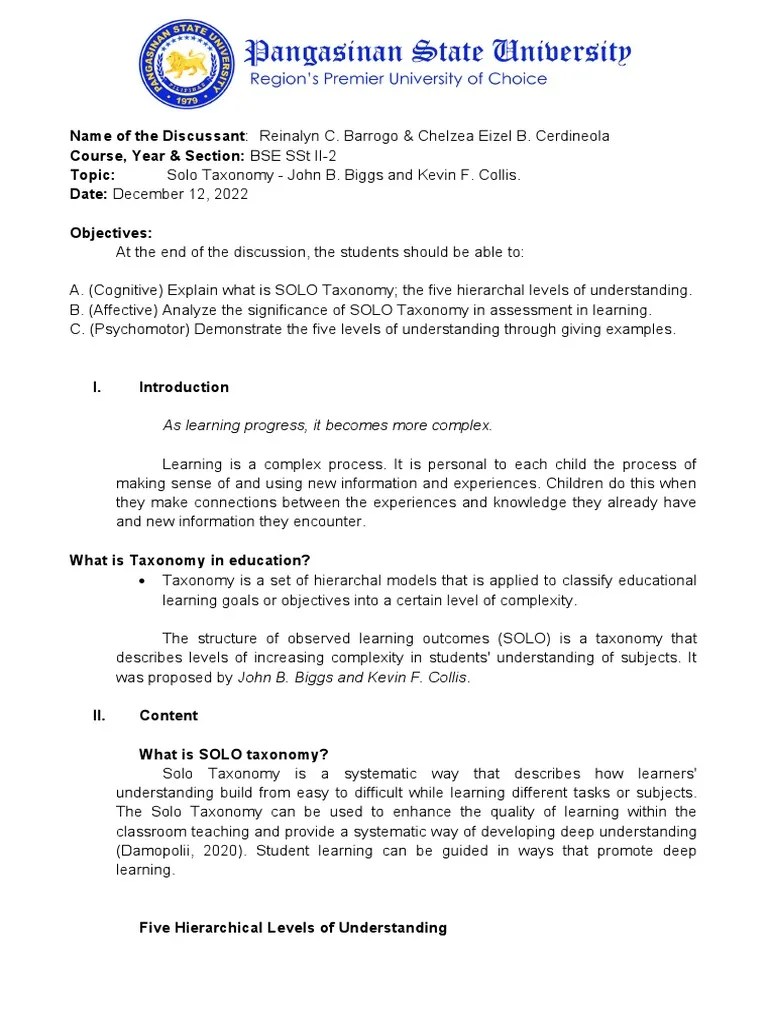 Solo Taxonomy | PDF | Learning | Understanding