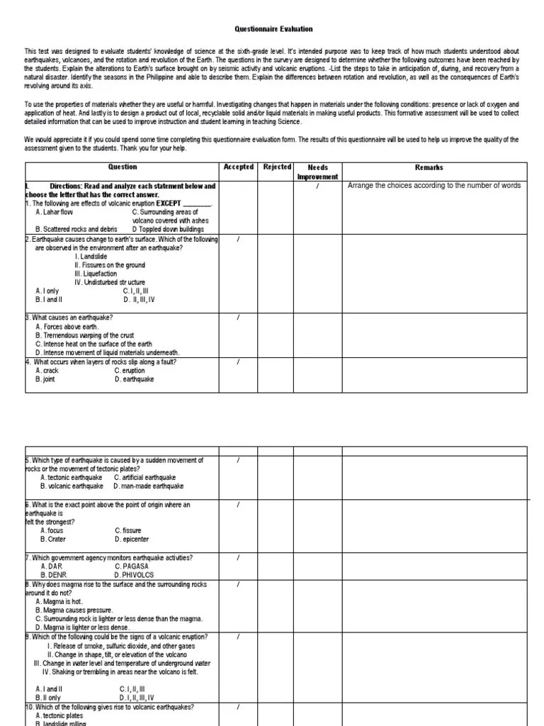 Group 6 - Questionnaire Evaluation | PDF | Earthquakes | Volcano