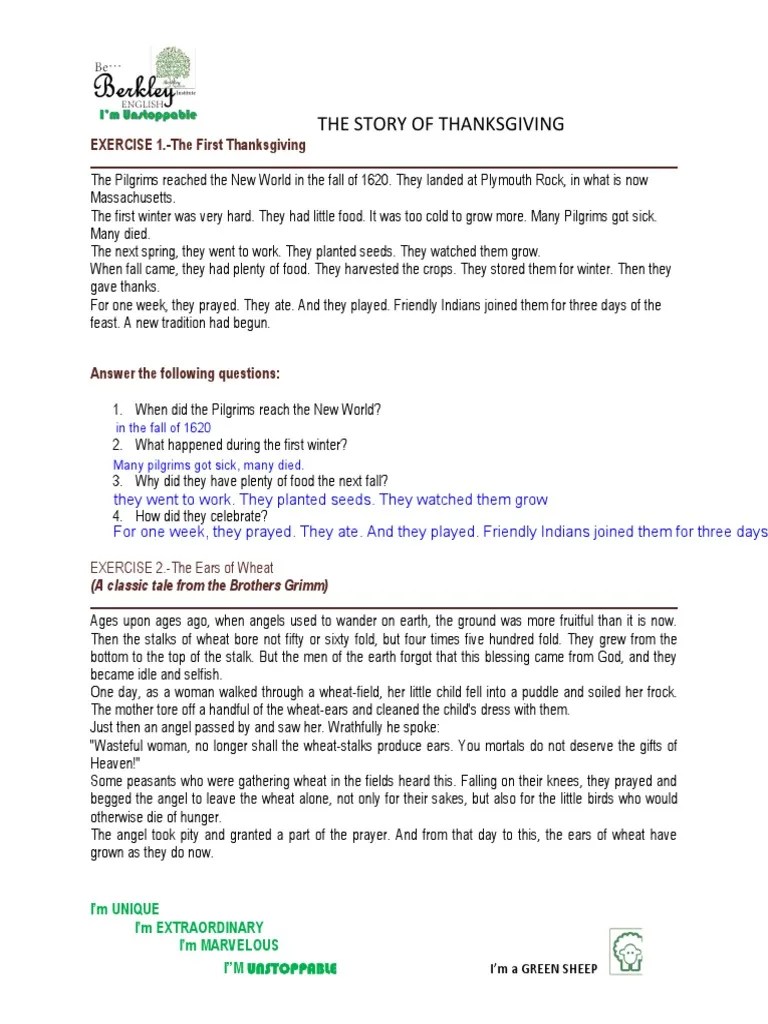 The Story Of Thanksgiving | PDF | Thanksgiving | Foods