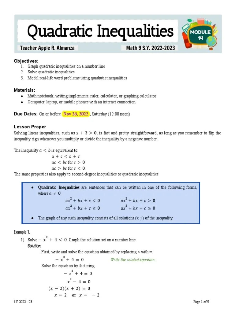 Module 14 - Quadratic Inequalities | PDF | Quadratic Equation ...