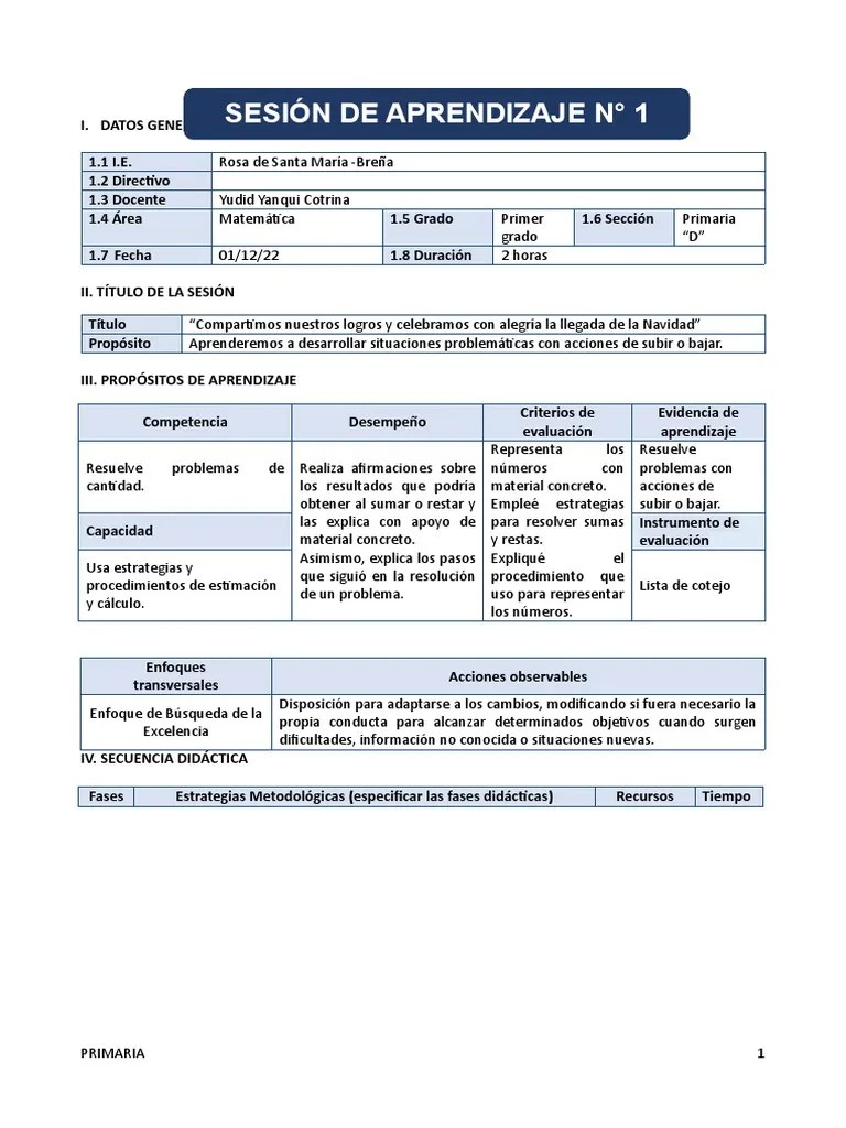 SESIÒN - Matematica | PDF | Evaluación | Aprendizaje