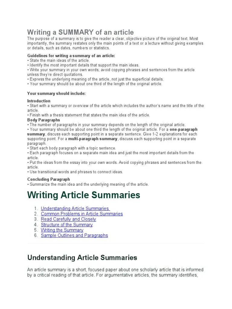 How To Write A Summary | PDF | Paragraph | Thesis