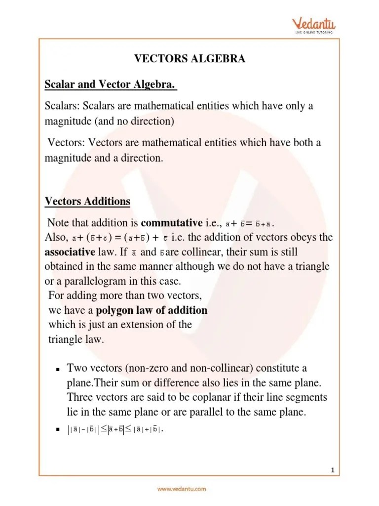 JEE Main 2023 Vector Algebra Revision Notes - Free PDF Download | PDF | Euclidean Vector ...