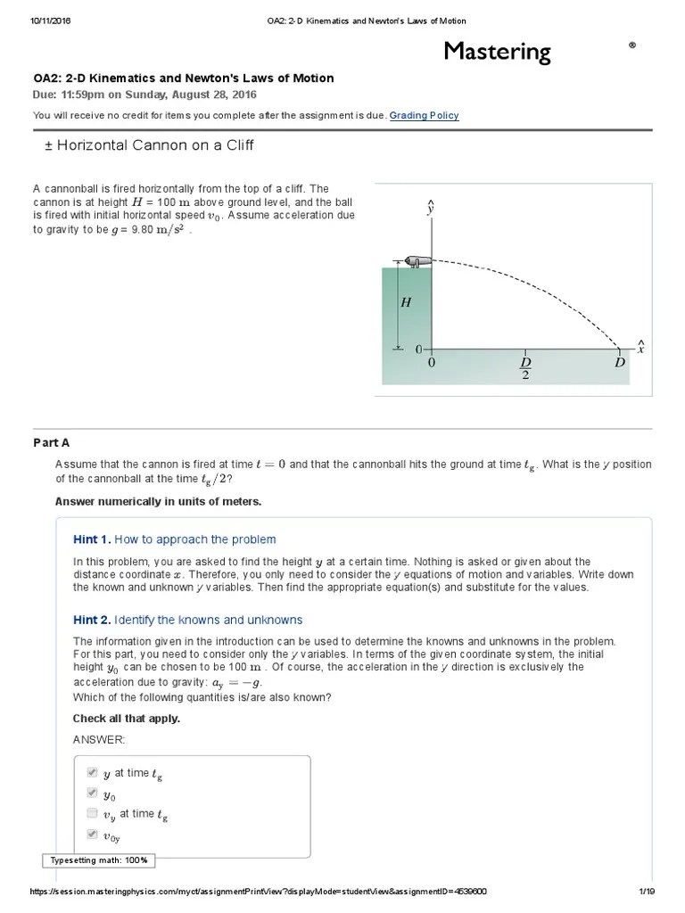 OA2 - 2-D Kinematics And Newton's Laws Of Motion | PDF | Force | Acceleration