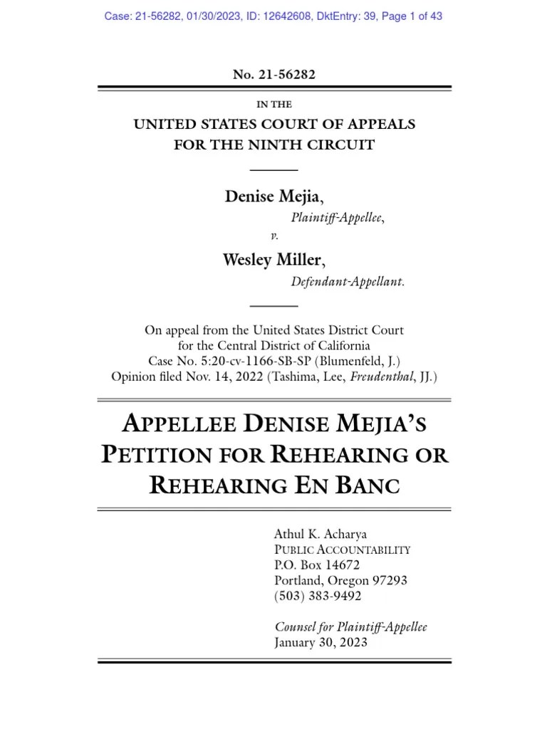 Mejia V. Miller - Petition For Rehearing En Banc | PDF | Bivens V. Six Unknown Named Agents | Courts