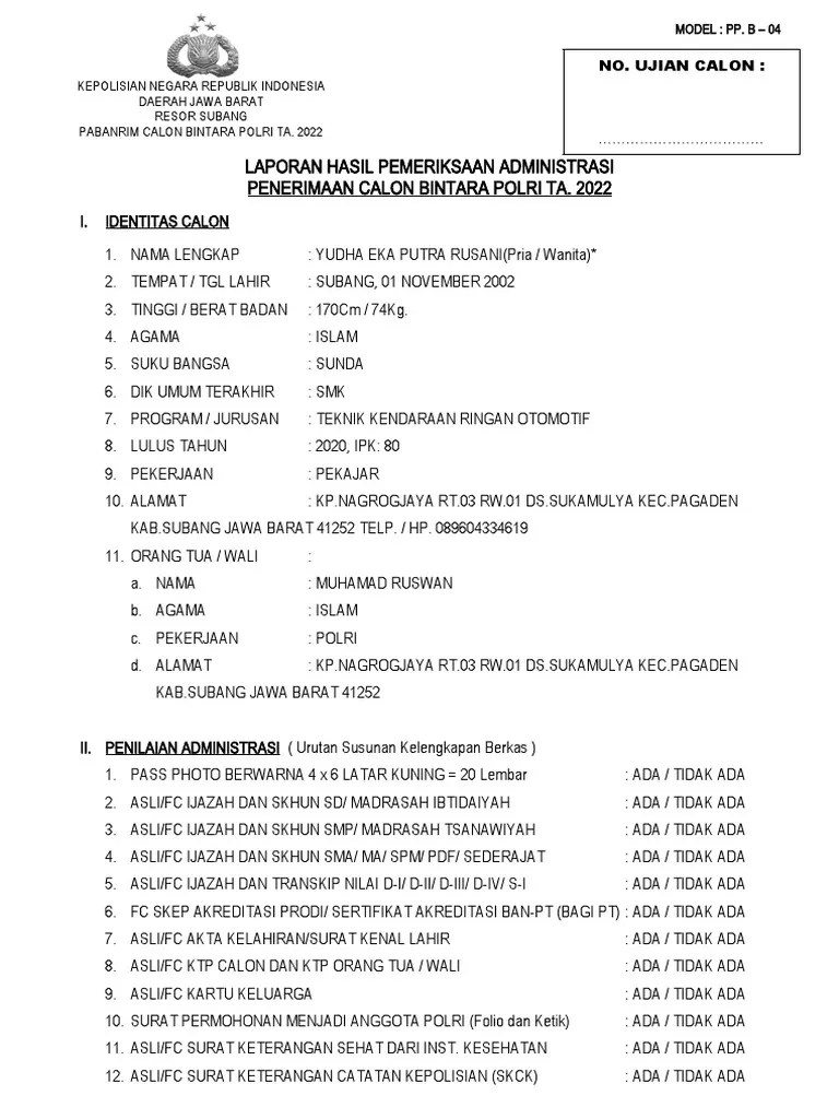 Blanko Administrasi Bintara | PDF