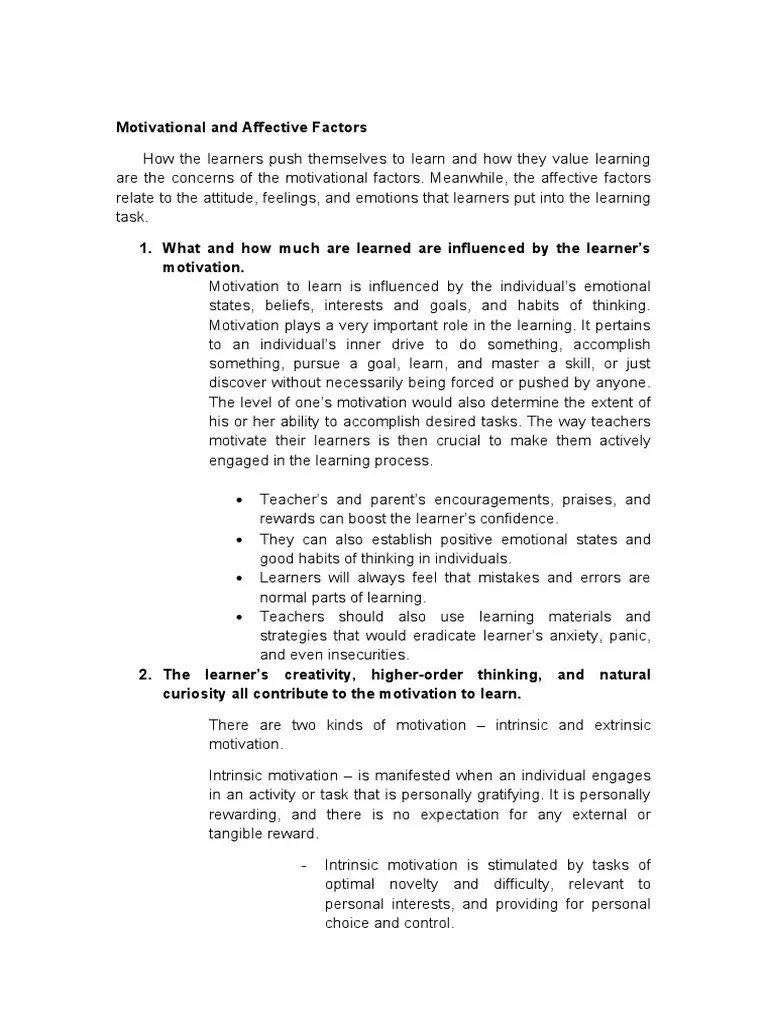 Motivational And Affective Factors | PDF | Motivational | Motivation