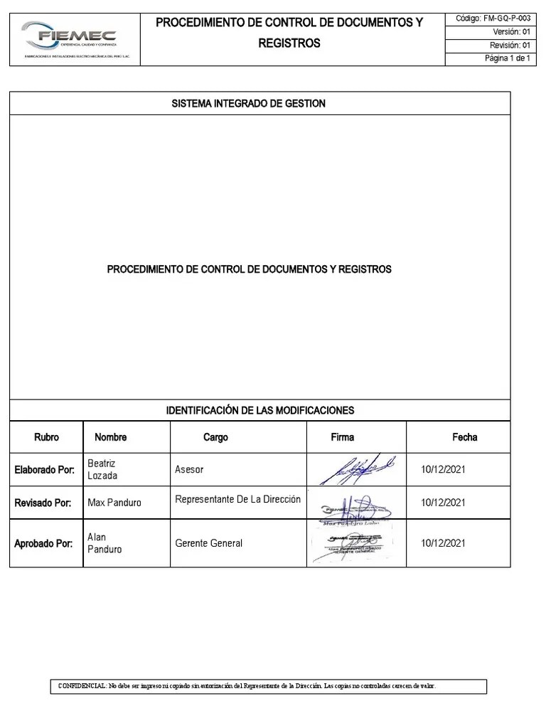 FM-GQ-P-003 Procedimiento De Control De Documentos Y Registros | PDF | Archivo De Computadora ...